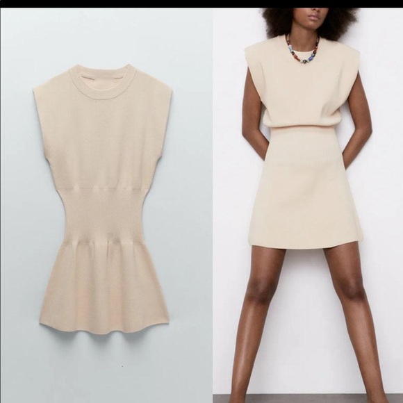 Nwt Zara Knit Mini Dress Light Yellow 